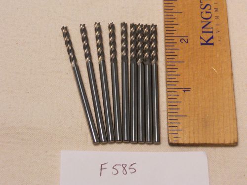 9 NEW 1/8&#034; SHANK CARBIDE END MILLS. 4 FLUTE. LONGS.  USA MADE {F585}