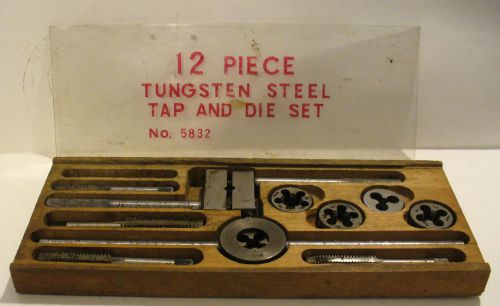 TUNGSTEN 12 PIECE TAP AND DIES SET NO 5832 W/WOOD CASE