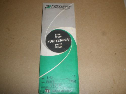 Precision twist drill  5/32&#034;  taper length hss drills (12) total tang usa made for sale