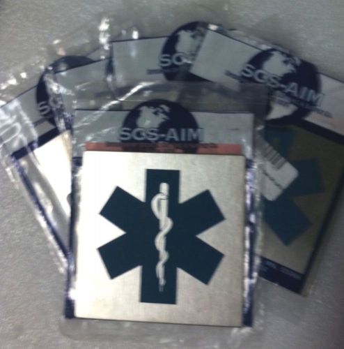LOT OF 5 STAINLESS STEEL 4&#034; STAR OF LIFE EMS SYMBOL ADHESIVE PLATE SIGN METAL