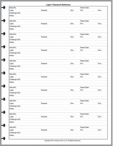 Login SignOn Password Form for Levenger Circa, Staples ARC Notebook