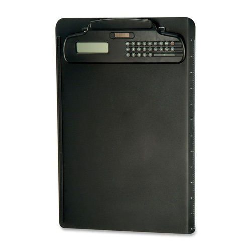 Officemate 9&#034; x 13 3/4&#034; plastic clipboard w/calculator, black. sold as each for sale