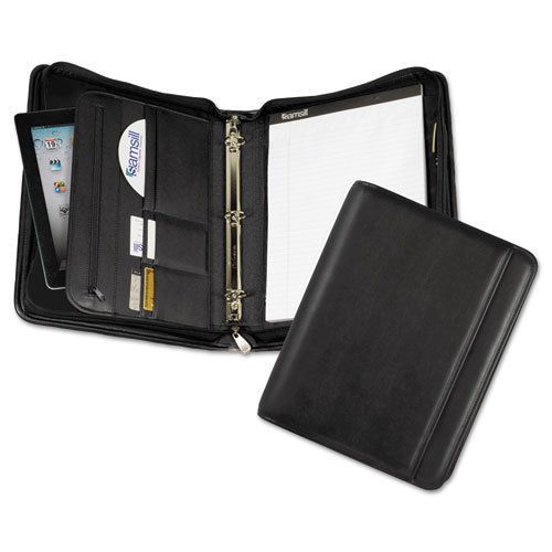 Professional Zippered Pad Holder/Ring Binder, Pockets, Writing Pad, Vinyl Black