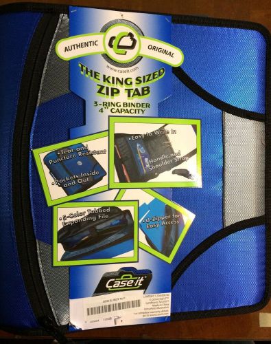 Case-it King Size XL 4-Inch D-Ring Zipper Binder-Handle-5-Tab File Folder Blue