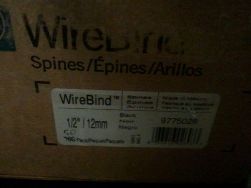 GBC WIRE BIND BINDING SPINES BLACK 1/2&#034; 12MM 50 PACK #9775028 TWIN LOOP WIRE