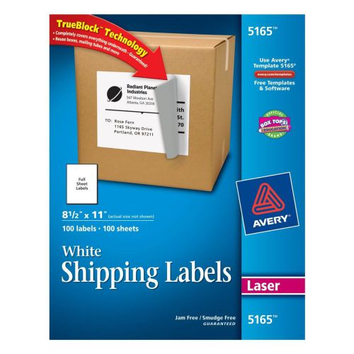 Avery 5165 &#034;EASY PEEL&#034; 100PK  Full Sheet 8.5&#034; x 11&#034; Laser/Inkjet  Labels