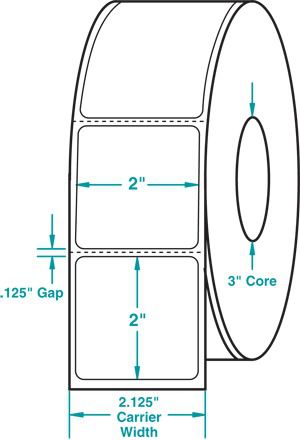 THERMAL TRANFER LABEL 2&#034;x2&#034;x8rolls 23,2000 Labels