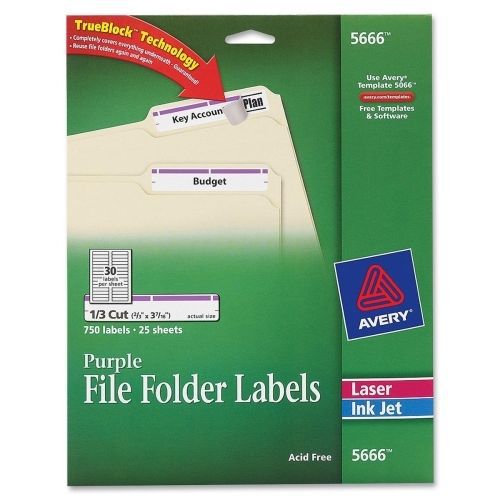 Avery Filing Labels - 0.66&#034; W x 3.43&#034; L - 750/Pack - Laser, Inkjet - Purple