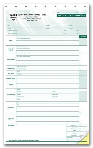 Custom Printed Wedding Flowers Order Forms 2-Part   500ea