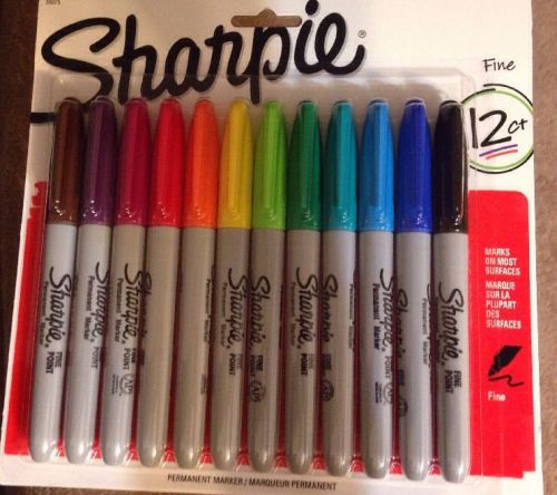 New 12 ct sharpie fine point assorted colors permanent markers  * free shipping* for sale
