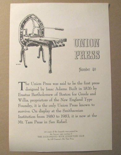 *rare ltd/ed. union press finely printed broadside – letterpress – tam press* for sale