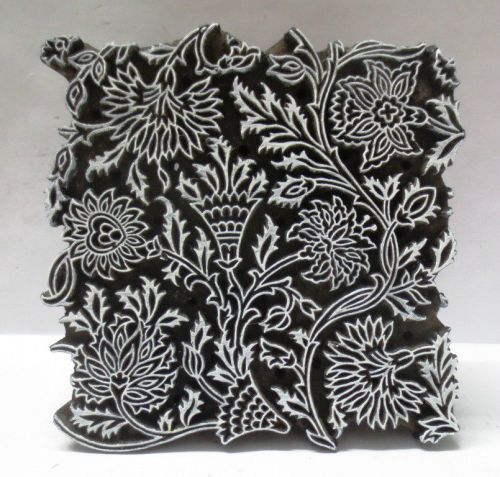 Vintage wood hand carved textile printing fabric block stamp fine floral print for sale