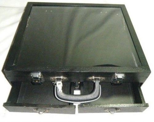 Jewelry Showcase Display Case Glass Top Portable Box Black Locks Keys 2 Drawers