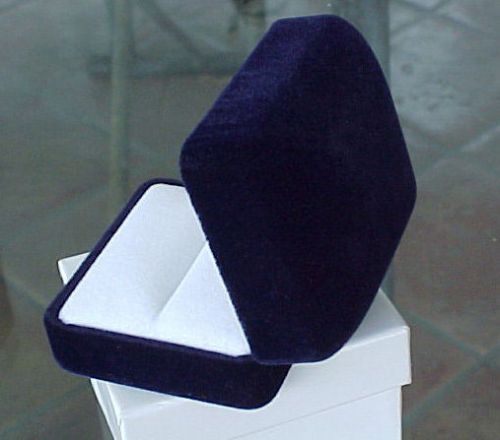 Plush blue velvet domed metal hinged engagement wedding ring deluxe gift box for sale