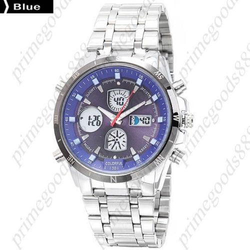 Colorful light stainless steel analog digital wrist men&#039;s wristwatch blue for sale