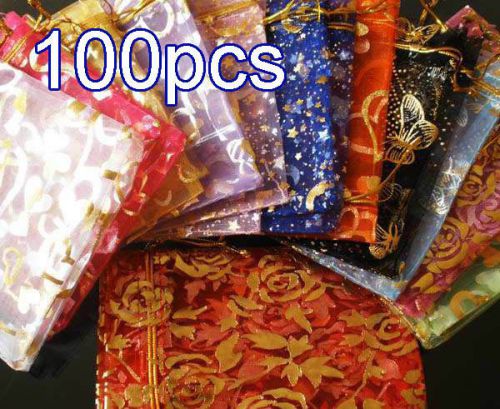 100pcs Mixed Random Design Organza Gift Pouch Bag 9x12cm  (3.5inch x 4.5inch)