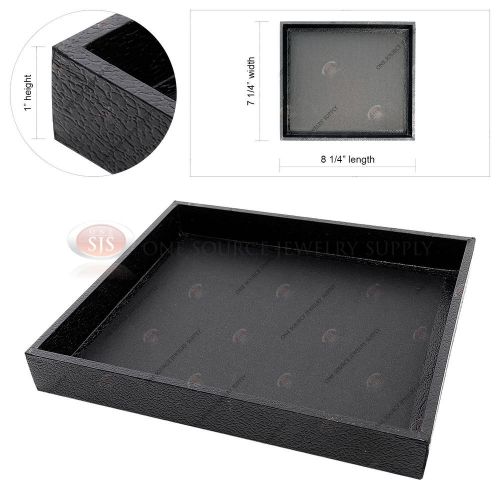 Black wooden square display sample tray covered faux leather storage organizer for sale