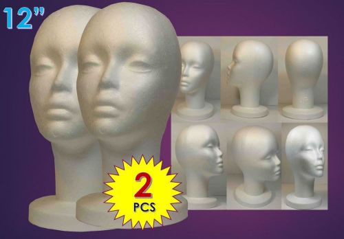 WIG FEMALE STYROFOAM HEAD FOAM MANNEQUIN DISPLAY 12&#034; (2PCS)