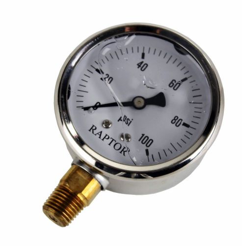 100 PSI Raptor Blast Bottom Mount Pressure Gauge, 1/4&#034; Stainless Steel