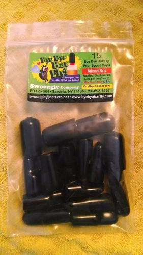 15 bar fly caps vinyl bottle dust covers stop bugs flies! reg/short/long tab mix for sale