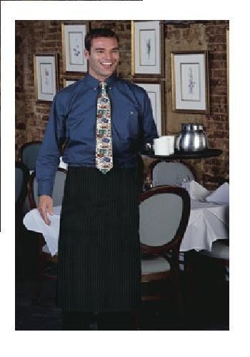 New Black Pinstripe Full Bistro Apron (Qty 6)