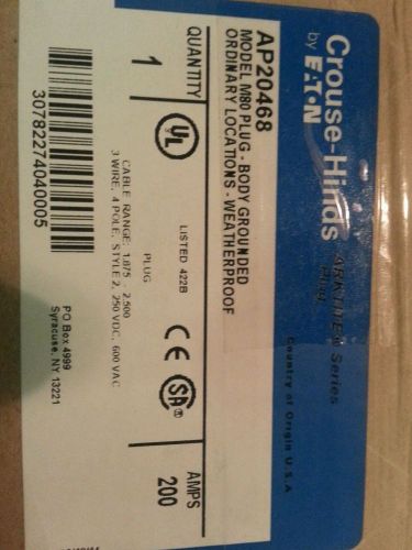 NEW CROUSE HINDS AP20468 200-Amp SERVICE PLUG 200A 600V 3W 4P NIB