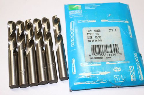 6 new GREENFIELD 15/32&#034; 157 Screw Machine Twist Drill Bits Bright Finish 48530