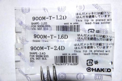 3 New Hakko 900M Soldering Tips, T-1.2D,T-1.6D,&amp; T-2.4D Popular Sizes Fits Many