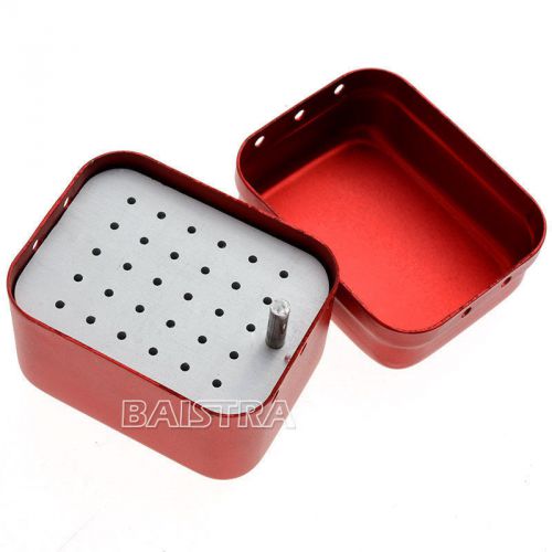 Dental Autoclave Bur Disinfection Box  Aluminium F High Speed Bur Red 30 Holes