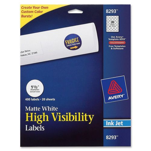 Avery 8293 Inkjet Labels, Round, 1-1/2&#034; Diameter, 400/PK, Matte White