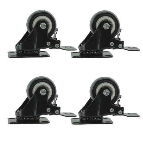 4 x 50mm PU Swivel Castor Wheels with Brake &amp; Locking Plate Heavy Duty