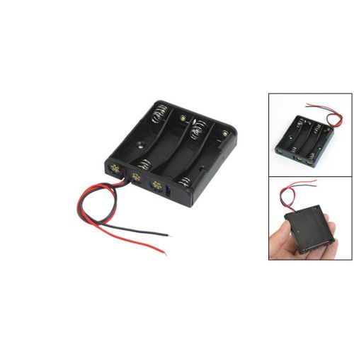 Black 4 x 1.5V AAA Battery Batteries Holder Case w Wire Leads CT