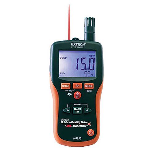 Extech MO290 Pinless Moisture Psychrometer, IR 8-in-1 Meter w/IR Thermometer