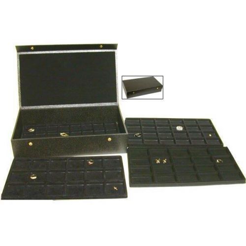 4 Black Trays Charm Display &amp; Jewelry Travel Case Box