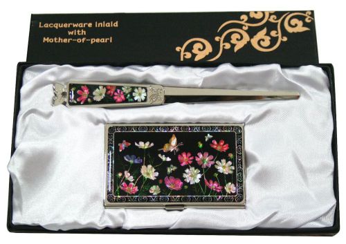 Nacre cosmos Business card holder case envelope letter opener gift set #19