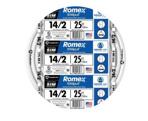 Romex simpull 25-ft 14-2 non-metallic wire (by-the-roll) copper new for sale