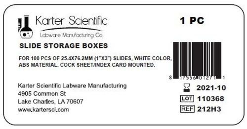 Karter Scientific 212H3 Microscope Slide Box, For 3x1 slides, Holds 100 Slides