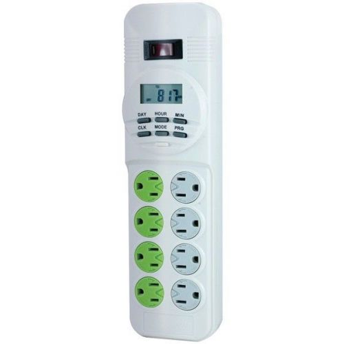 GE 14024 Digital Timer w/8 Outlet Surge Protector &amp; White 4&#039; Cord