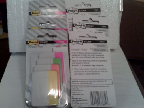 Post it Study DIVIDER TABS lot of 8 packs 24 tabs per pack 2&#034; x 1.5&#034; new