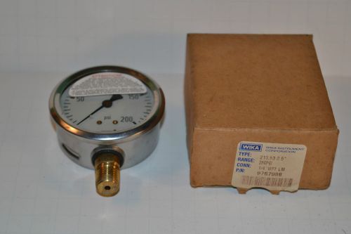 WIKA, PRESSURE GAGE, 0 - 200 PSI, STAINLESS STEEL, LIQUID FILLED, 1/4&#034; NPT