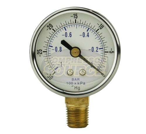 Quality 1/4&#034; NPT 2&#034; Vacuum Air Pressure Gauge 0 -30 PSI Side / Bottom Mount New