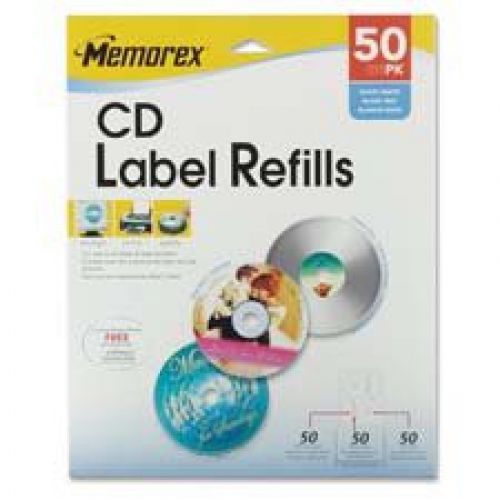 Memorex CD Label Refills, f/ Inkjet/Laser, 50/PK, White Matte, Sold as 1 Package