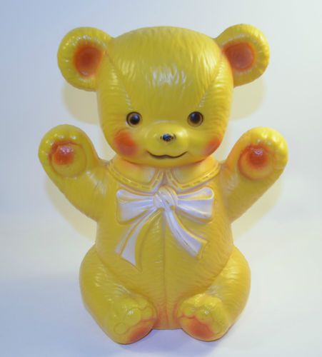 Vintage Regal Toy Plastic Teddy Bear Bank 1960s 10&#034; Tall Yellow