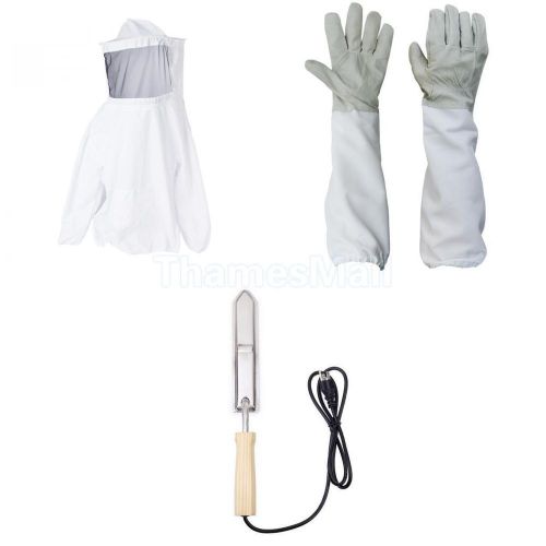 Beekeeping Veil Smock+Long Gloves+ Electric Honey Extractor Hot Knife US Plug