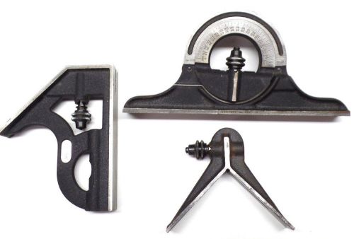 3 Pc Starrett Combination Square Protractor Head Set