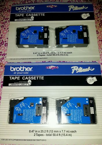 Lot of (2) Brother TC-20 Black on White Laminated Tape Cartridges. (4) Tapes ???