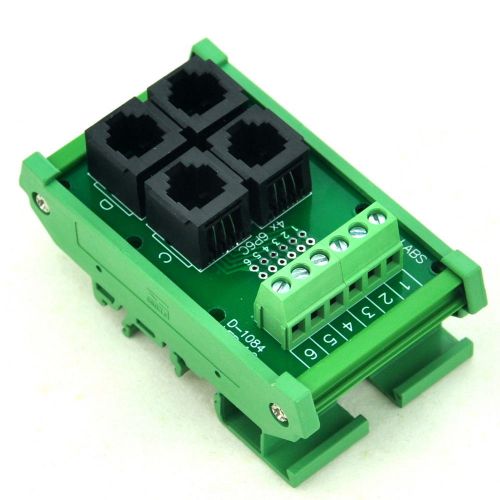 DIN Rail Mount RJ11/RJ12 6P6C 4-Way Buss Board Interface Module.