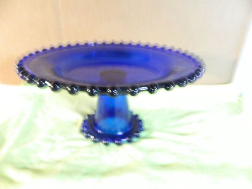 Beautiful 10&#034; Cobalt Blue Glass Candlewick Design Pedestal Cake Dessert Stand