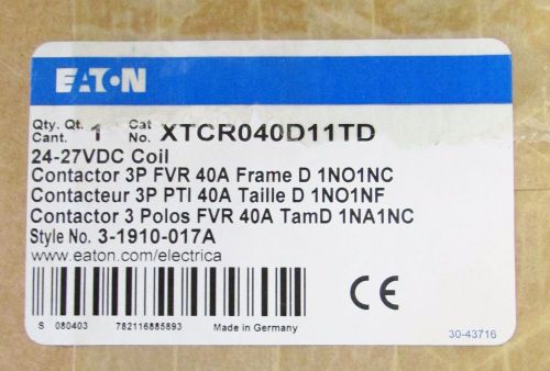 EATON CUTLER HAMMER Forward Reverse Contactor 24-27VDC 40 Amp XTCR040D11TD