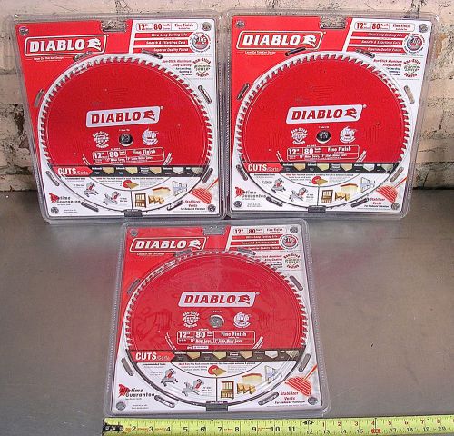 FREUD DIABLO MODEL # D1280X, 12&#034;, 80T, 1&#034; ARBOR, MITER SAW BLADE SET OF 3 - NEW